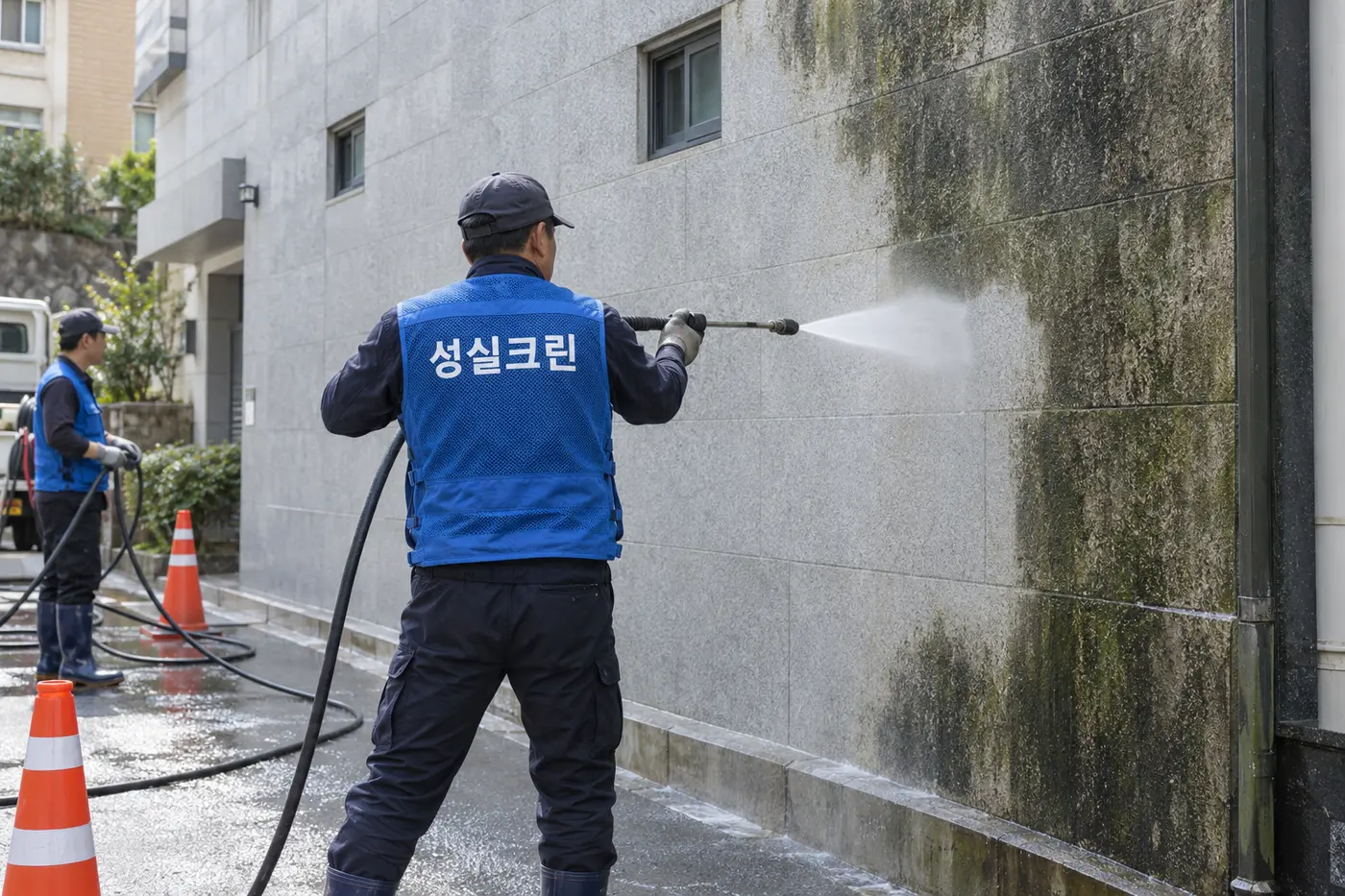 성실크린 건물외벽청소 작업 현장