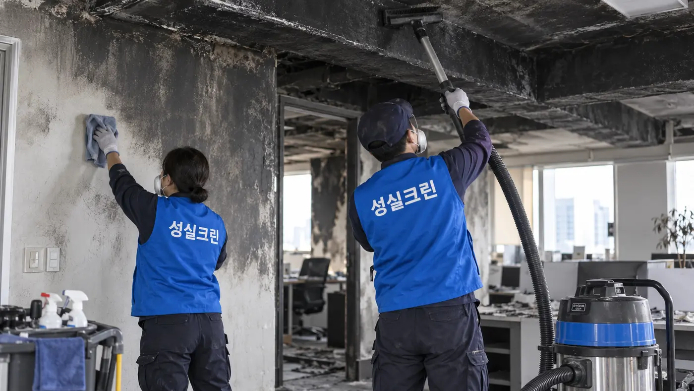 성실크린 화재청소 전문 장비 작업