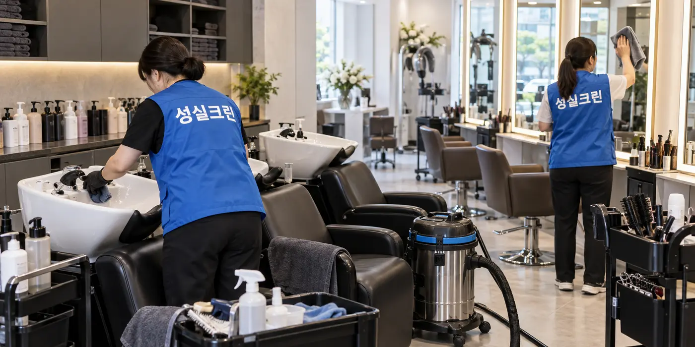 성실크린 미용실·미장원·헤어샵 청소 전문 장비 작업