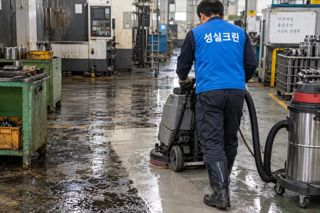 성실크린 바닥청소 작업 현장
