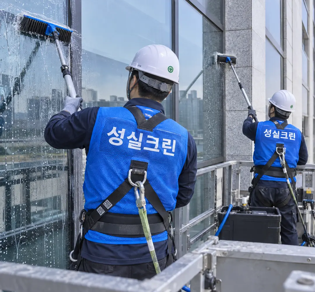 성실크린 건물유리외벽청소 작업 현장