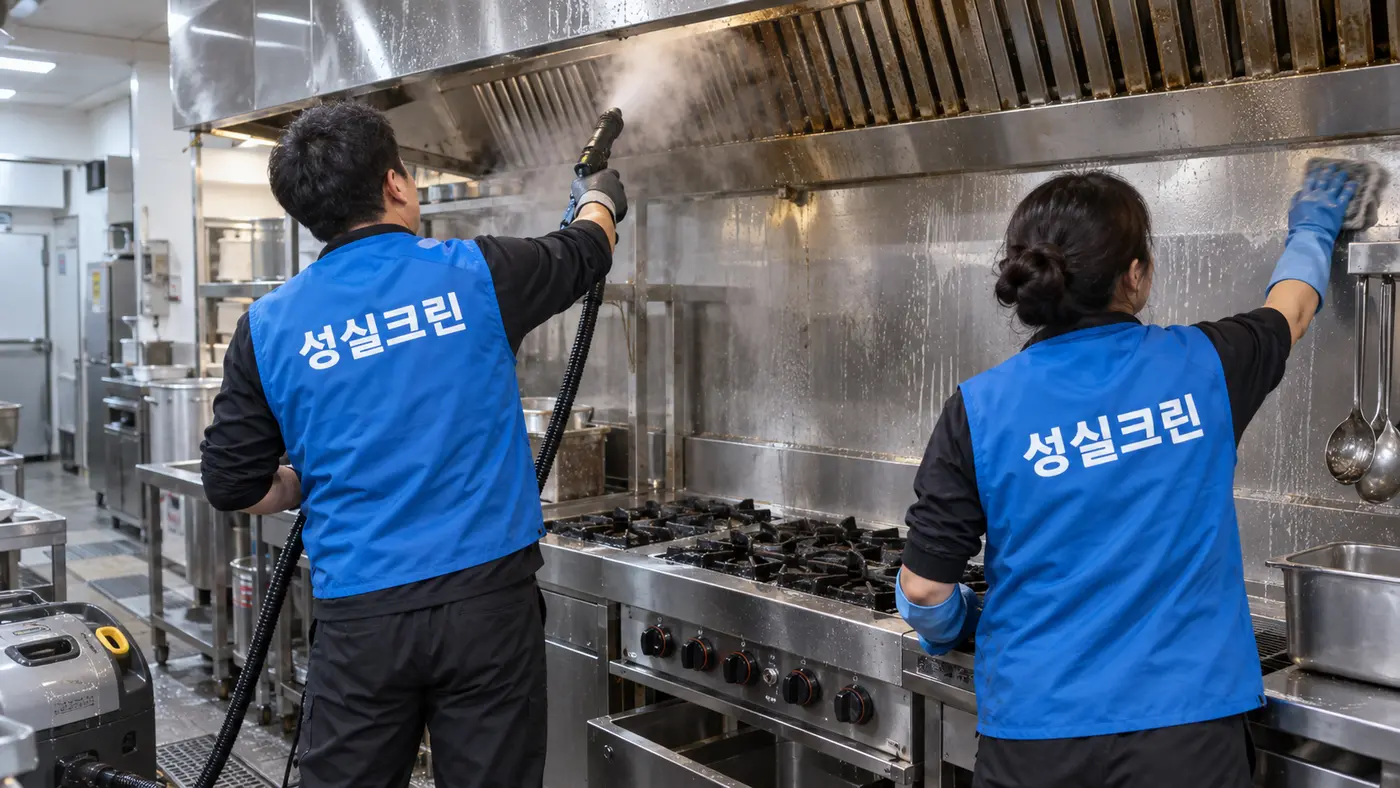 성실크린 식당청소 작업 현장